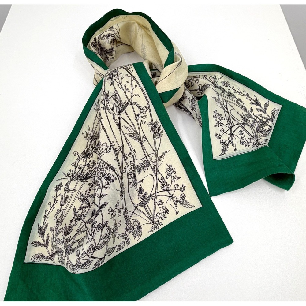 Vintage Silk Scarf Made in Japan Long 39" X 9" Perfect for Bags Botanical As Is